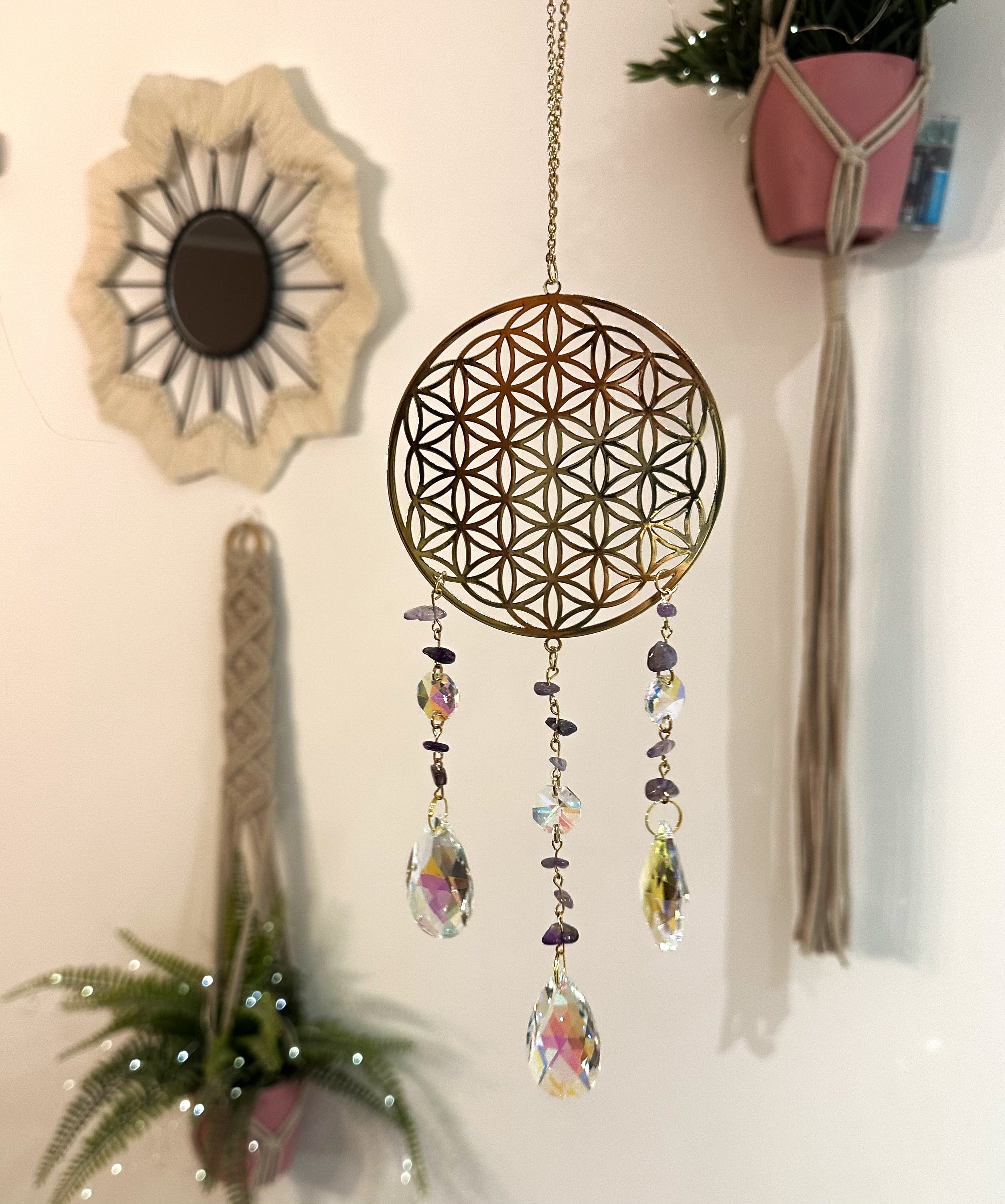 Blume des Lebens mit Amethyst | Suncatcher // HAAR-ANKER