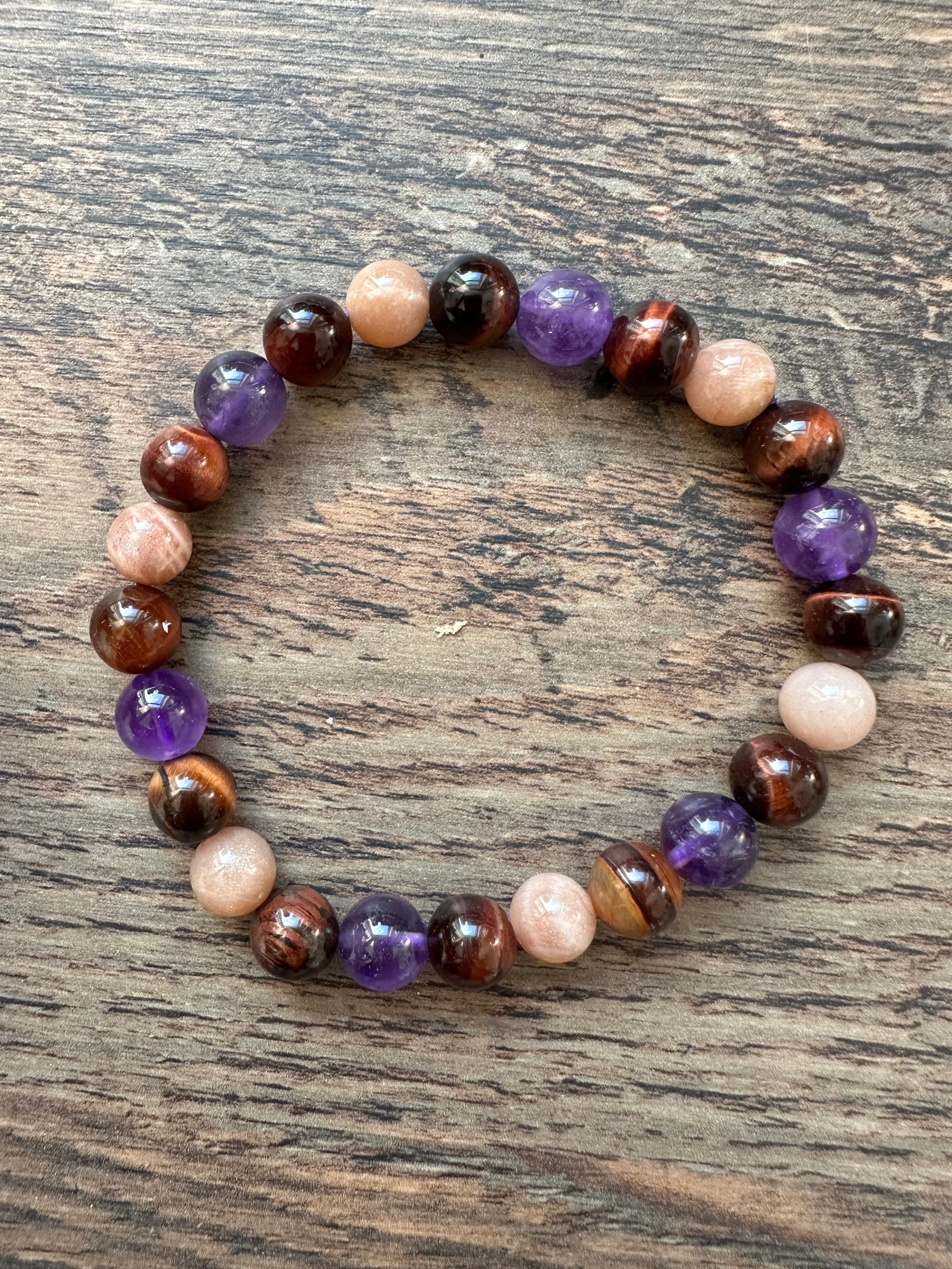 Tigerauge-Amethyst-Sonnenstein | Kugelarmband | HAAR-ANKER