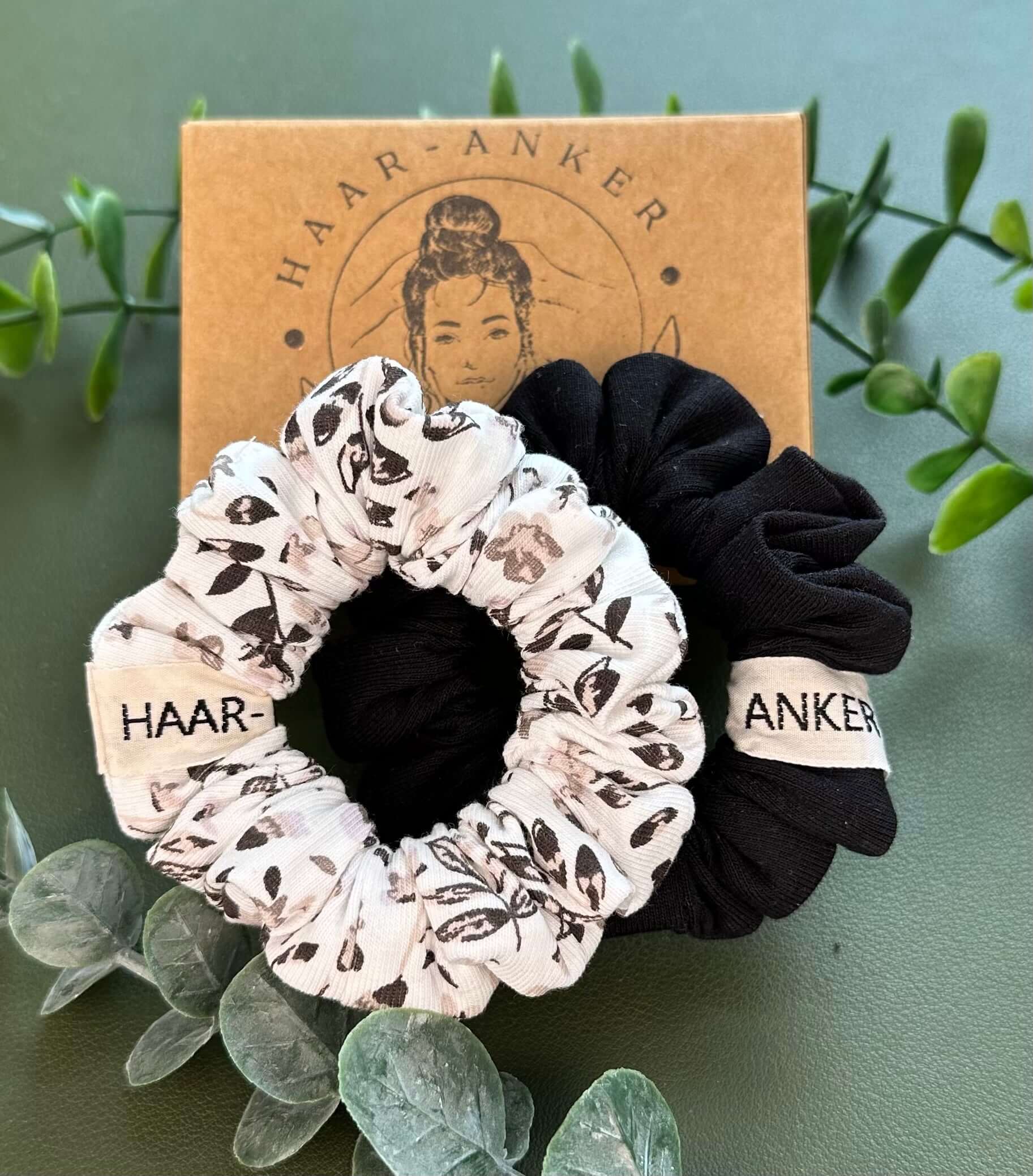 Scrunchie XS | 2er Set Blume & Schwarz | HAAR-ANKER