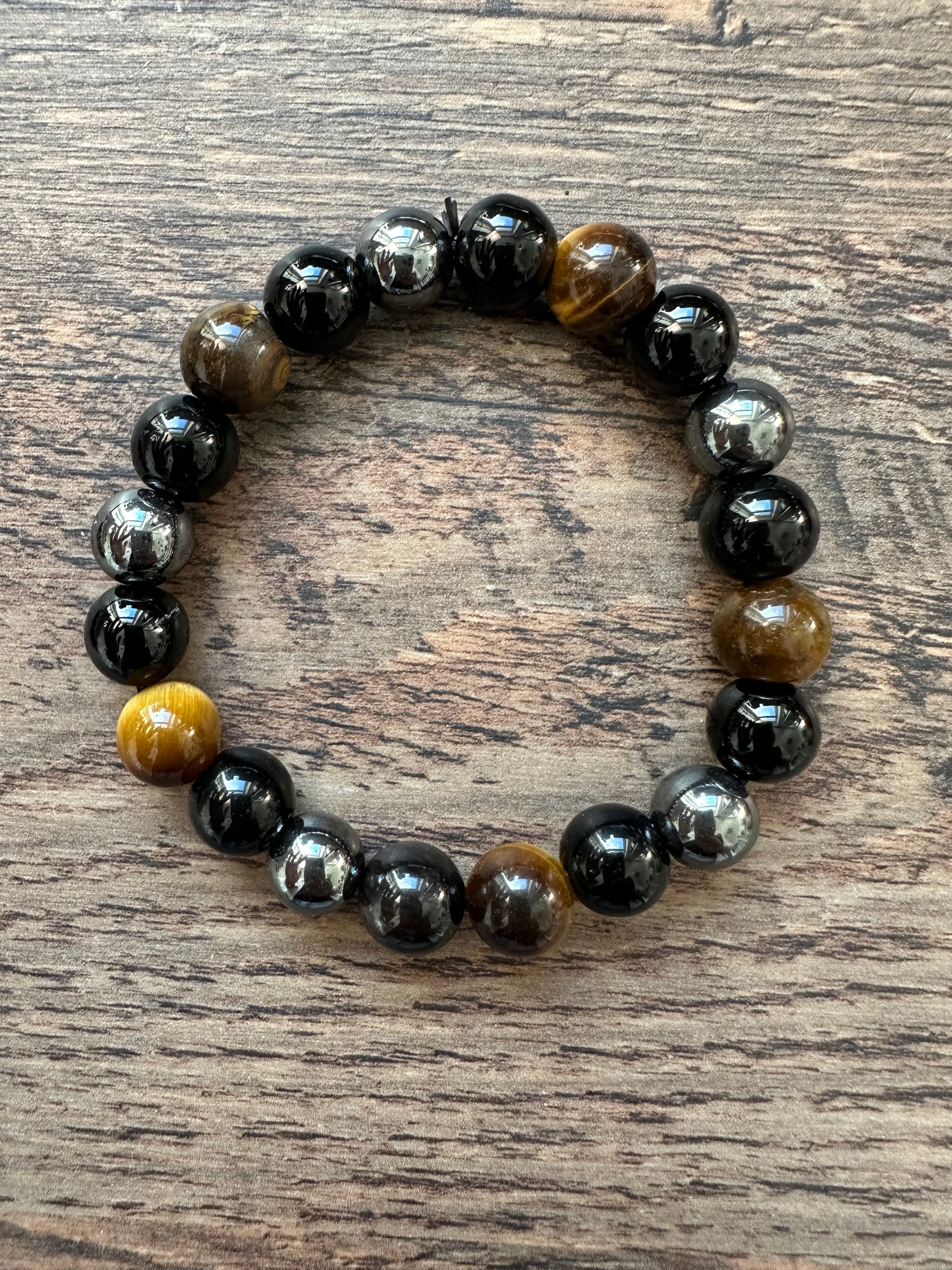 Tigerauge-Hämatit-Obsidian | Kugelarmband | HAAR-ANKER