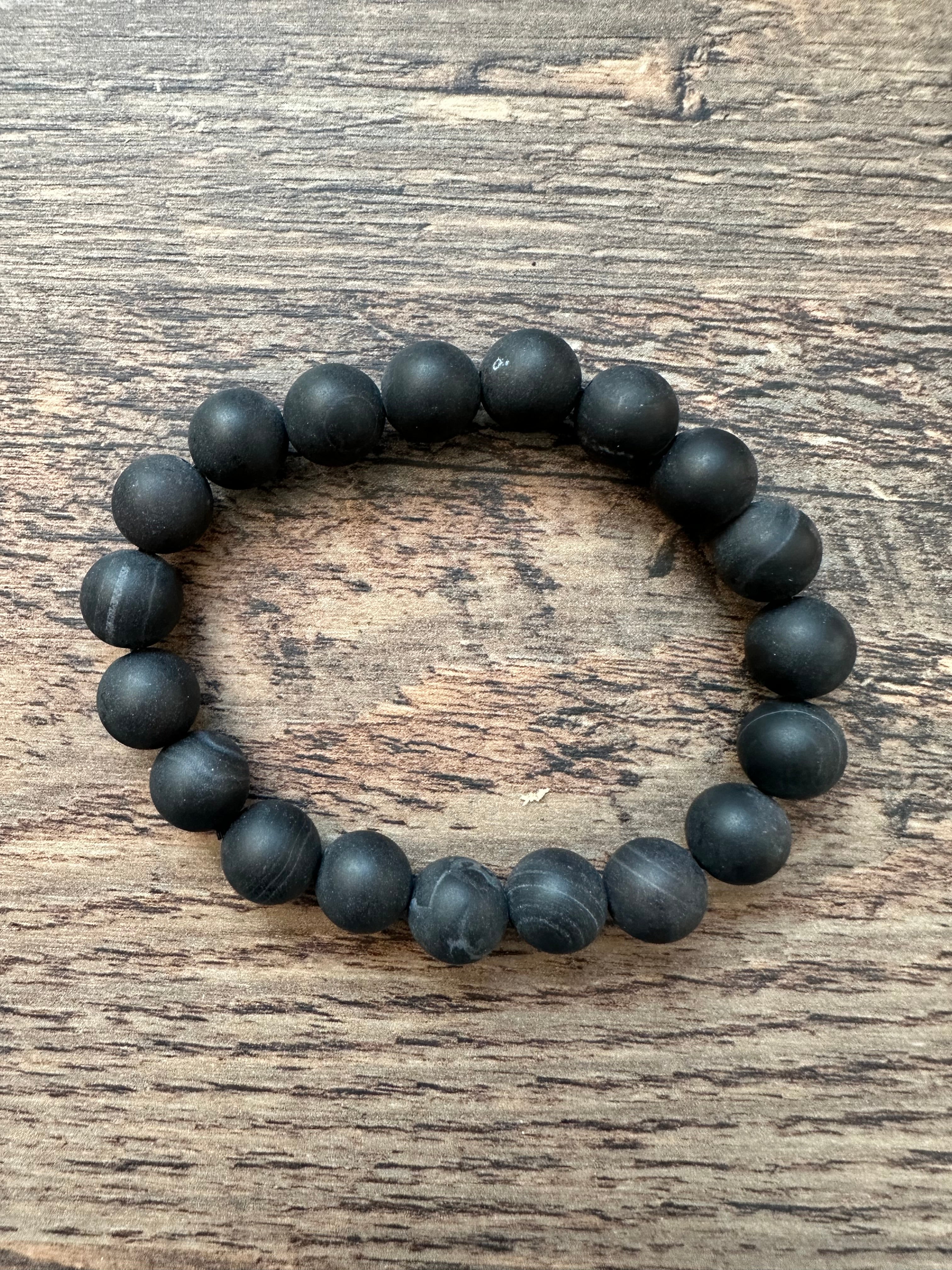 Schwarzer Onyx mattiert AA | Kugelarmband | HAAR-ANKER