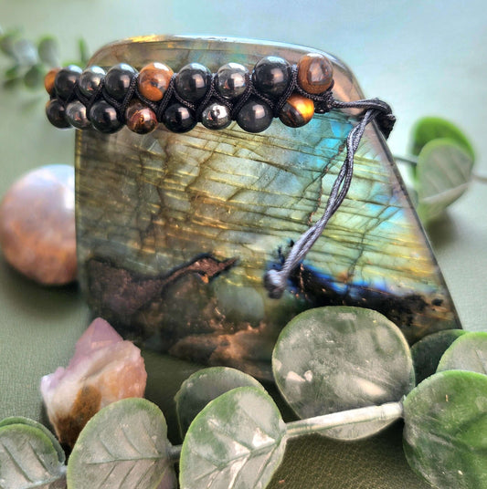 Armband Hämatit / Obsidian / Tigerauge zweireihig verstellbar | Kugelarmband